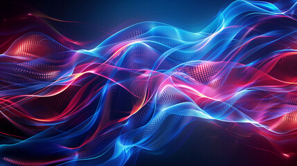 Fototapeta premium Futuristic digital wallpaper with vibrant blue and red waves, representing technology and modern art
