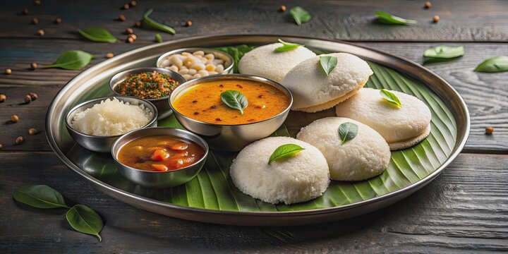 Steaming plate of Thatte idli served with sambar, coconut chutney