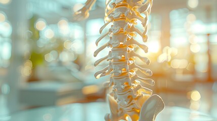 Fototapeta premium Close-up of a human spine model in a bright medical office