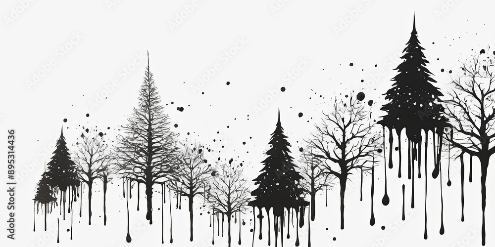Poster a black and white image of trees with a white background