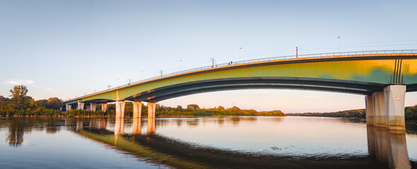 Maria Skłodowska-Curie Bridge on the Vistula River at dusk, Warsaw, Poland
