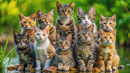 Assorted stack of swamp cat in bright colors, with ultra sharp photography showcasing the summer collection , swamp cat