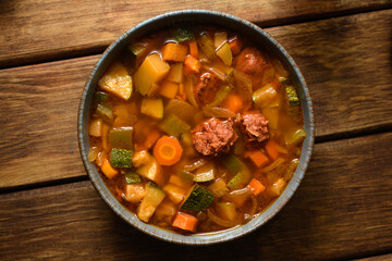 Lentil stew with vegetables and chorizo