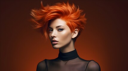 Captivating Redhead Model with Stylish and Fiery Hairstyle in Studio