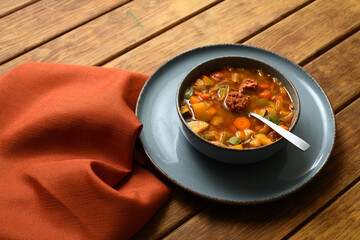 Lentil stew with vegetables and chorizo