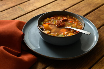 Lentil stew with vegetables and chorizo