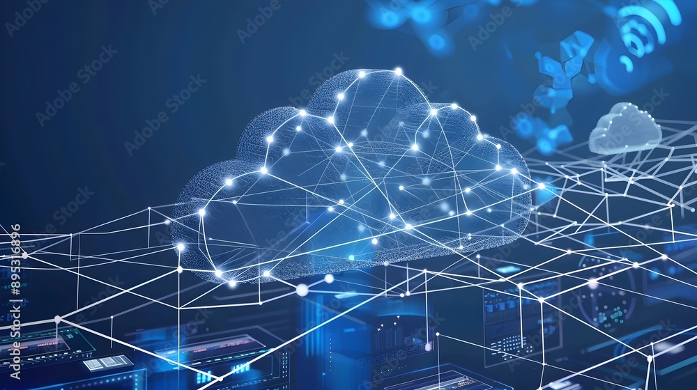 Aufkleber Cloud Computing Connectivity Networking Servers Devices Mesh Lines Representing Digital Infrastructure
