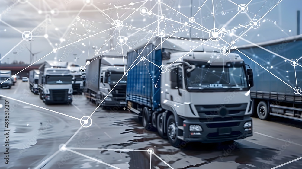 Poster connected delivery vehicles and logistics software in efficient logistics network