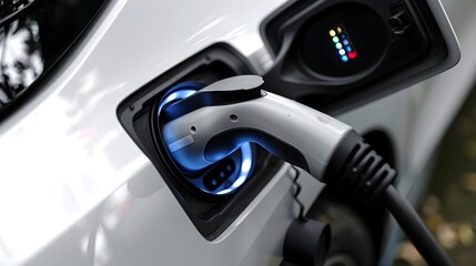 Detailed shot of the charging port of an electric vehicle showcasing the modern clean and sustainable transportation technology