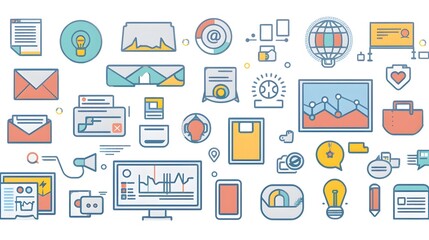 Diverse Digital Marketing Tools and Platforms Represented in Stylized Mesh Icons