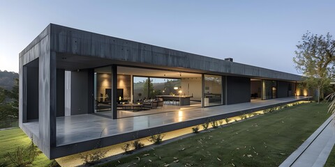 Obraz premium Modern Concrete House with Large Windows and Patio