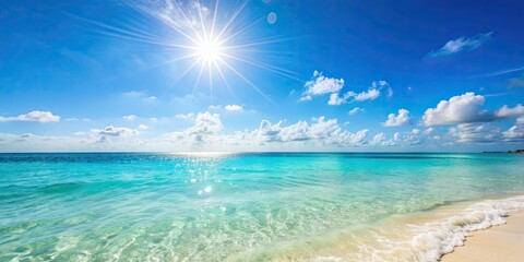 Obraz premium Sunny day at the beach with crystal clear blue sea , summer, ocean, waves, sand, vacation, relaxation, tropical