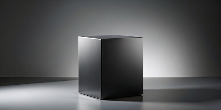 black pedestal on gray background with cube display, podium, stand, showcase, exhibit, presentation, display, stage, platform