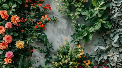 Plant-filled wall photo with diverse greenery and blooms
