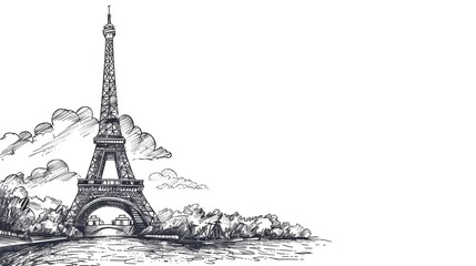 A vintageinspired illustration of the Eiffel Tower against a textured background