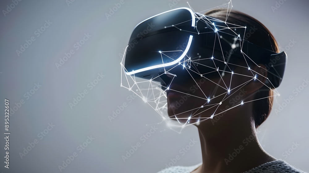 Aufkleber futuristic vr headset showcasing mesh connectivity and virtual network