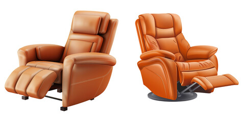 Stylish modern recliners in rich orange leather, perfect for enhancing any living room or lounge area with comfort and sophistication.