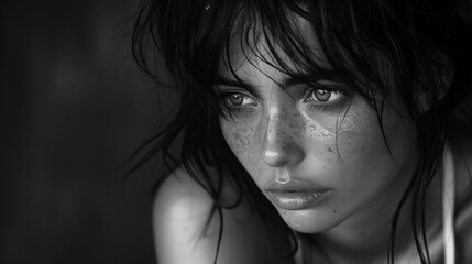 Poignant Black and White Portrait of Person Depicting Depression