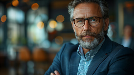 CEO in Boardroom with Serious Expression and Crossed Arms, Emphasizing Authority and Leadership