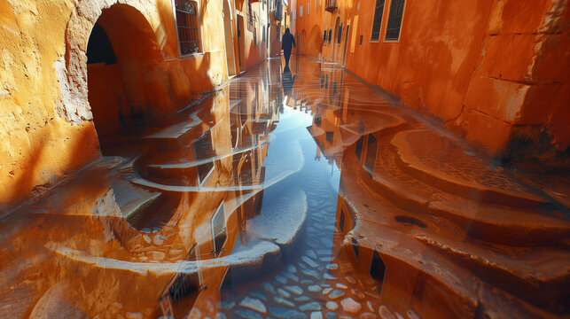 Anamorphic Art Illusion Revealing Hidden Image from Unique Perspective