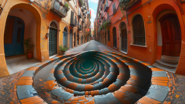 Anamorphic Art Illusion Revealing Hidden Image from Unique Perspective
