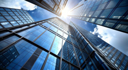 A view from below of the skyscrapers going up against the sky