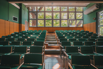 Naklejka premium Empty university classroom awaiting students