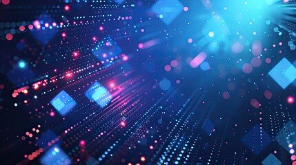 Obraz premium A captivating display of digital lights in blue and pink hues, forming a pattern of dots and lines, creating a futuristic and tech-inspired aesthetic