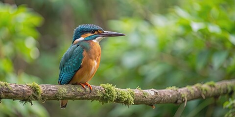 Kingfisher perched gracefully on a tree branch in a lush forest setting, Kingfisher, bird, tree, branch, forest, nature