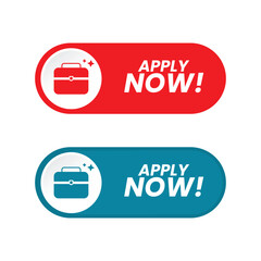 Hiring Job Mode Switch Button. Set of action button Apply Now with Briefcase Icon Red Blue Color Rounded Shape
