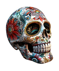 3d illustration of day of the dead skull hat with mexico ornament