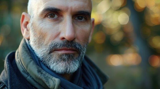 A person wearing a beard and scarf, great for portrait or lifestyle photos