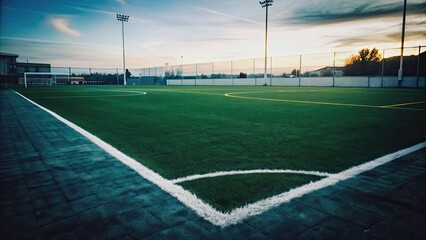 Detail of corner of soccer field with artificial turf, soccer, football, field, corner, turf, artificial, grass, sports, game