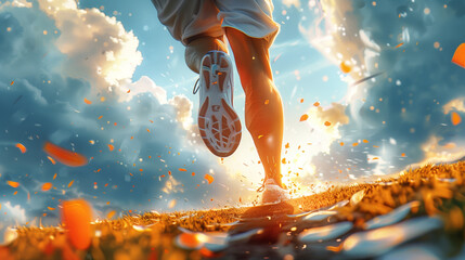 Cartoon-Style Illustration of a Determined Athlete Training for a Competition