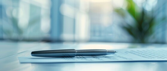 Pen lying on a contract or application form, wide angle view