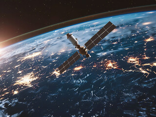 Obraz premium Satellite orbiting Earth background illustration