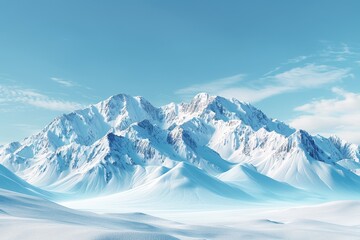 Obraz premium Minimalist 3D Rendering of Snow-Covered Mountains in Modern Winter Landscape under Clear Blue Sky | Contemporary Design