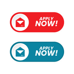 Hiring Job Mode Switch Button. Set of action button Apply Now with E-Mail Icon Red Blue Color Rounded Shape