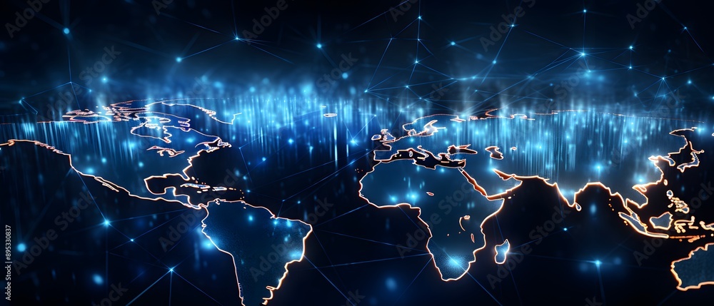 Aufkleber global network connection with glowing lines and dots.