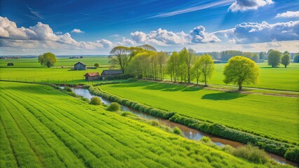 Naklejka premium Lush green field near Dreischor on Schouwen-Duiveland in the Netherlands on a sunny spring day, field, Dreischor, Schouwen-Duiveland