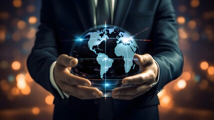 Businessman Holding Earth Globe in Hands.
