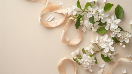 4. Elegant Mother's Day invitation showcasing vibrant jasmine flowers and a decorative ribbon, conveying a sense of joy and celebration