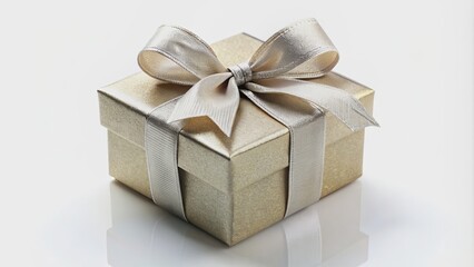 Obraz premium Gift box with shiny ribbon on white background, gift, present, surprise, celebration, holiday, package, bow