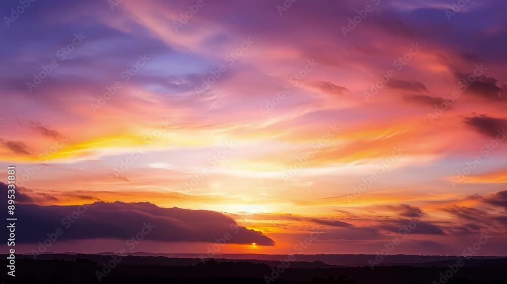 Poster the divine rays of the setting sun ting through the dramatic clouds painting the sky with a beautifu