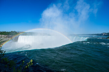 Fototapeta premium Majestic Niagara Falls with Rainbow wit Copy-Space