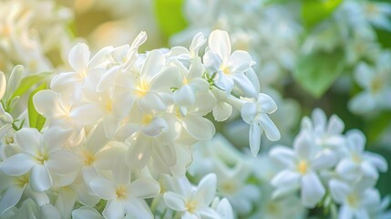 2. Morning-blooming jasmine flowers with intricately layered white petals, traditionally used in Thailand to make wreaths for honoring mothers on Mother's Day