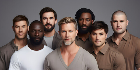 Obraz premium Diverse group of men standing together, multicultural male beauty, diversity concept. AI generative