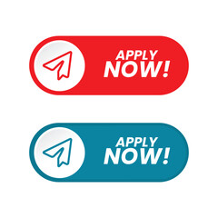 Hiring Job Mode Switch Button. Set of action button Apply Now with Paperplane Icon Red Blue Color Rounded Shape