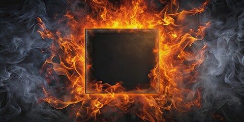 Square flame heat black smoke background, flame, heat, black, smoke, background, abstract, square, fiery, burning, hot, dark