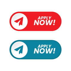 Hiring Job Mode Switch Button. Set of action button Apply Now with Paperplane Icon Red Blue Color Rounded Shape